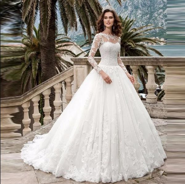 see through scoop a-line long sleeves lace applique wedding dress 2021 bridal gowns vestido de casamento asq-124, White
see through scoop a-line long sleeves lace applique wedding dress 2021 bridal gowns vestido de casamento asq-124, White