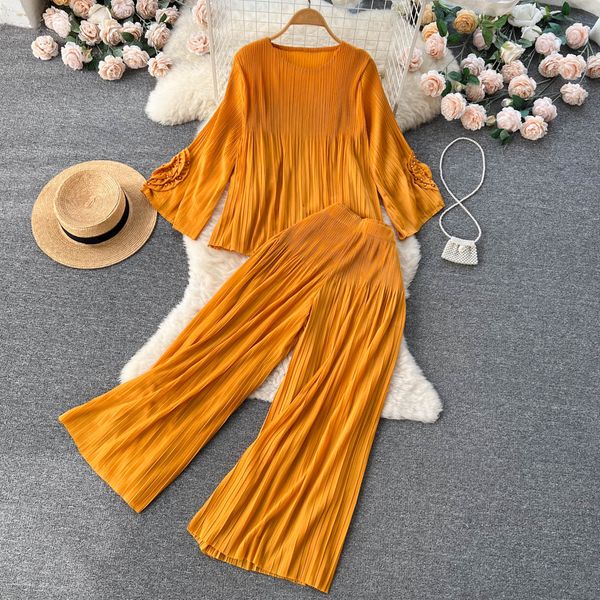 women's two piece pants spring autumn ins pleated suit for women's drape loose bat sleeve +wide leg trousers solid color two-piec, White
women's two piece pants spring autumn ins pleated suit for women's drape loose bat sleeve +wide leg trousers solid color two-piec, White