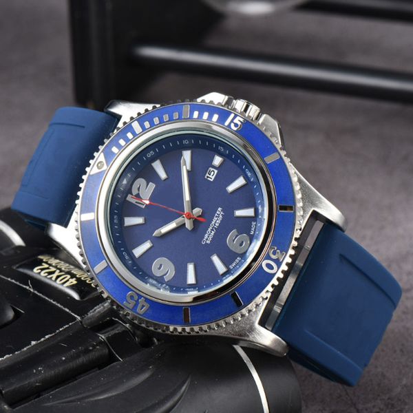 aaa luxury men's watch chronograph blue black rubber men watches hardex glass wristwatches, Slivery;brown