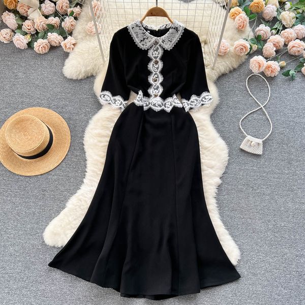 casual dresses spring summer fashion celebrity lace lapel stitching wrap hip fishtail dress women short sleeve elegant clothes vestidos 2023, Black;gray
casual dresses spring summer fashion celebrity lace lapel stitching wrap hip fishtail dress women short sleeve elegant clothes vestidos 2023, Black;gray