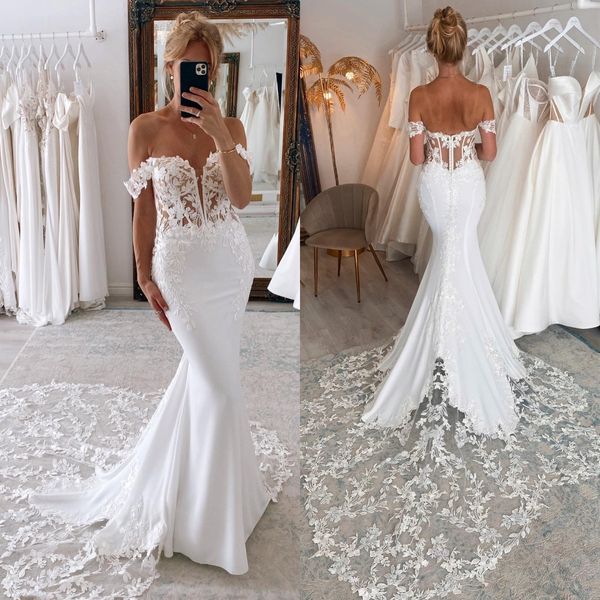 elegant mermaid wedding dresses off shoulder lace luxury wedding dress sweep train button back wedding bridal gowns, White
elegant mermaid wedding dresses off shoulder lace luxury wedding dress sweep train button back wedding bridal gowns, White
