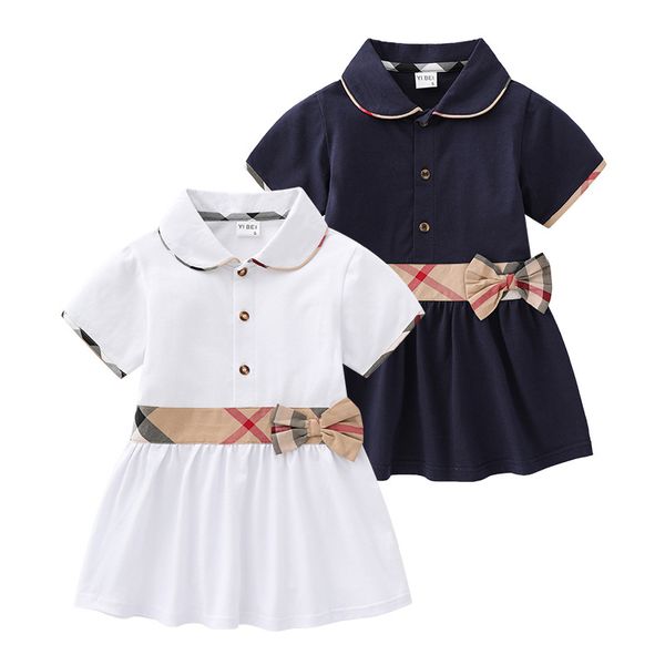 

Princess Baby Girls Dresses with Bowknot Cotton Kids Turn-down Collar Short Sleeve Dress Cute Girl Plaid Skirt Children Clothes Age 1-6 Years 287Y, Gray