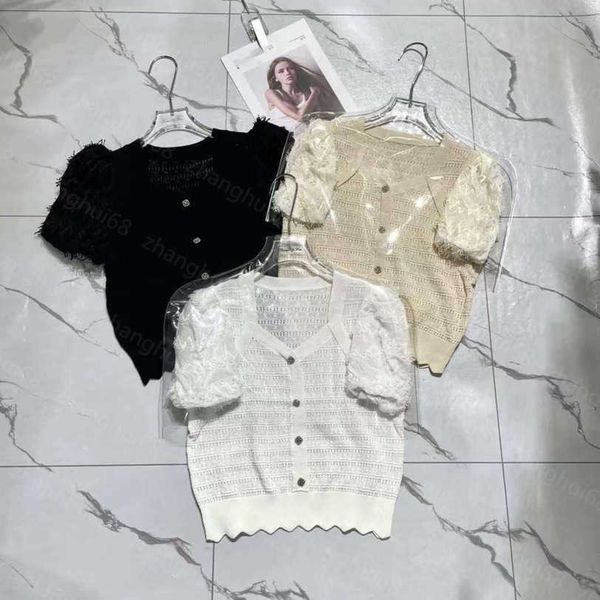 23ss womens designer clothing womens knits solid color puffed sleeve splice cutout knit short-sleeved cardigan womens clothes a1, White
23ss womens designer clothing womens knits solid color puffed sleeve splice cutout knit short-sleeved cardigan womens clothes a1, White