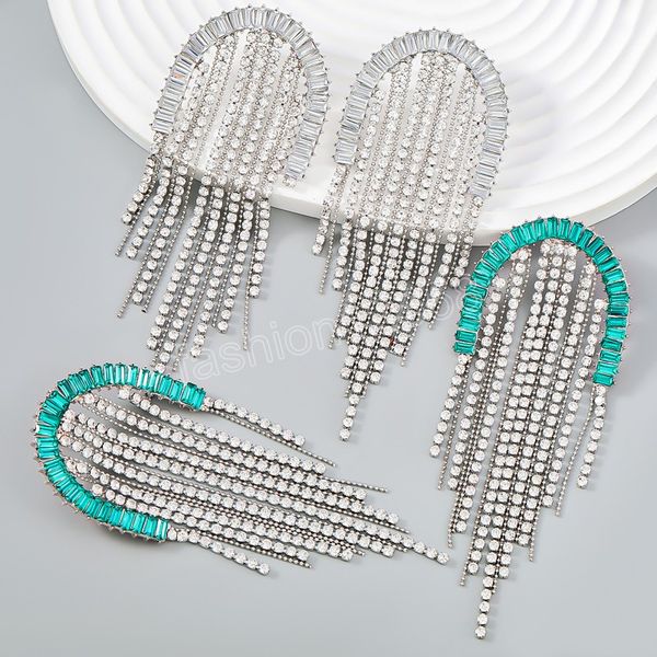 trend metal rhinestone half round tassel dangle earrings wedding party luxury statement earrings women's elegant jewelry, Silver
trend metal rhinestone half round tassel dangle earrings wedding party luxury statement earrings women's elegant jewelry, Silver