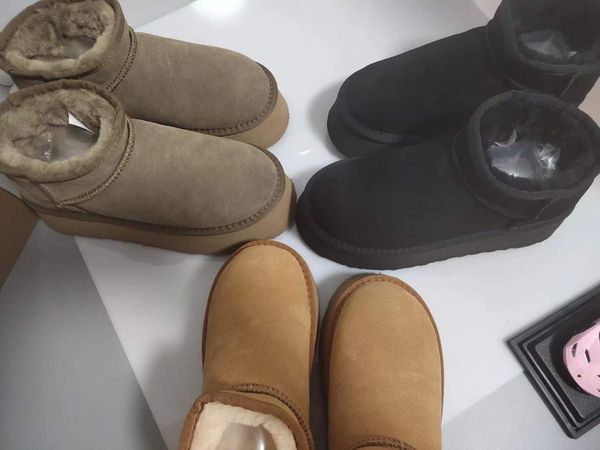 2023 fashion cowhide leather interior cashmere new snow boots new debut, Black