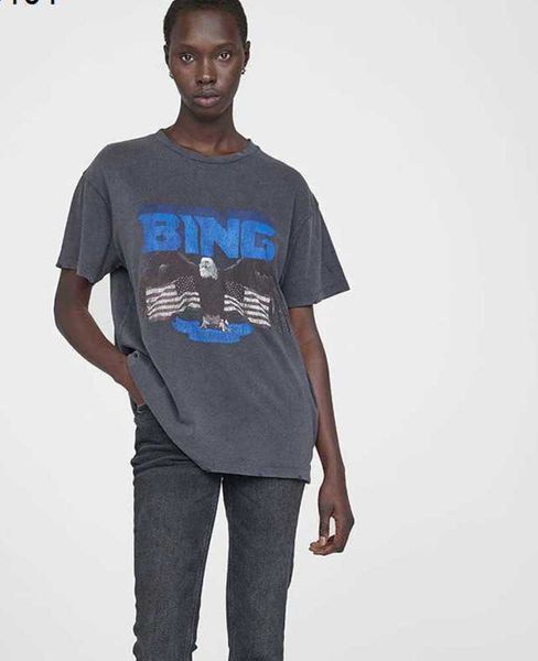 2023ss anine bing niche eagle letter print t shirt vintage stir fried snowflake women designer short-sleeved t shirt cotton summer tee 887, White 
2023ss anine bing niche eagle letter print t shirt vintage stir fried snowflake women designer short-sleeved t shirt cotton summer tee 887, White