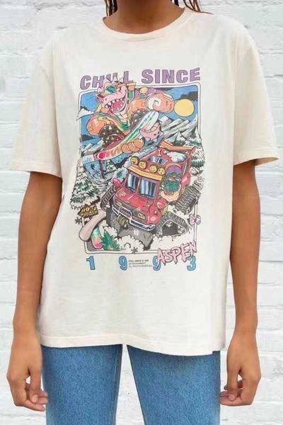 style new dinosaur car print cartoon pattern loose t-shirt women's large short sleeve collection, White
style new dinosaur car print cartoon pattern loose t-shirt women's large short sleeve collection, White