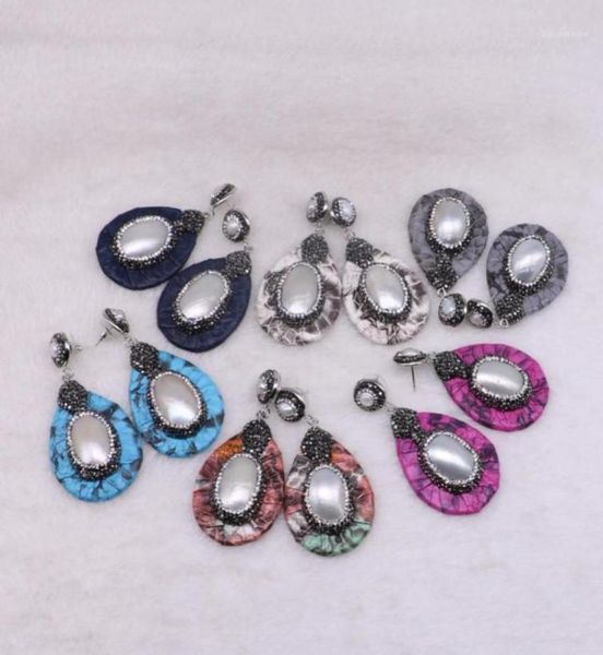 dangle & chandelier mix color leather with smooth shell pearls earrings pave rhinestone similar skin gift to lady 336111552201, Silver
dangle & chandelier mix color leather with smooth shell pearls earrings pave rhinestone similar skin gift to lady 336111552201, Silver