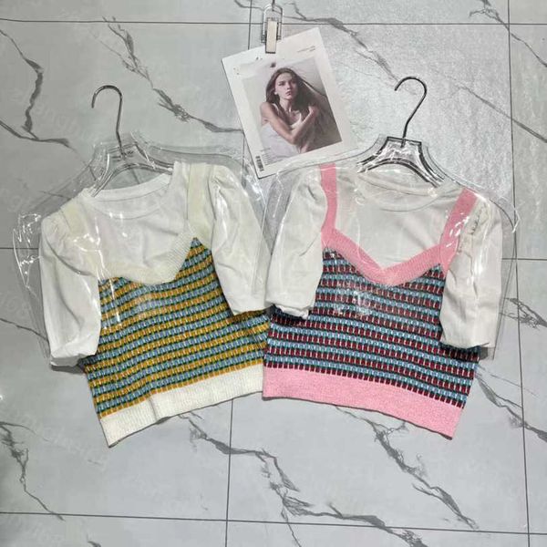 23ss womens designer clothing womens knits fake two-piece matching solid color knitting short-sleeved womens clothes a1, White
23ss womens designer clothing womens knits fake two-piece matching solid color knitting short-sleeved womens clothes a1, White