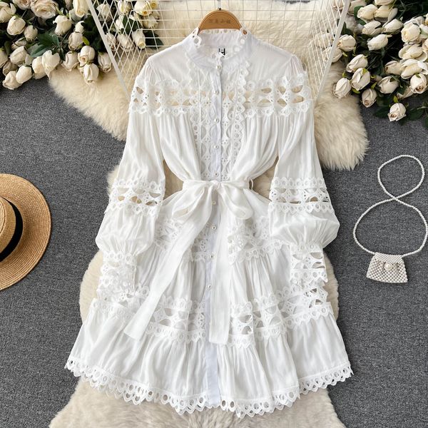 2023 casual dresses spring summer white mini dress women's stand long lantern sleeve gorgeous flower emboridery hollow out lace up loos, Black;gray
2023 casual dresses spring summer white mini dress women's stand long lantern sleeve gorgeous flower emboridery hollow out lace up loos, Black;gray