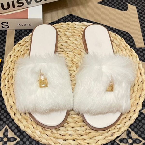luxury designer fur slippers ladies flat winter soft plush metal lock small lock fashion leisure indoor moccasins, Black
luxury designer fur slippers ladies flat winter soft plush metal lock small lock fashion leisure indoor moccasins, Black