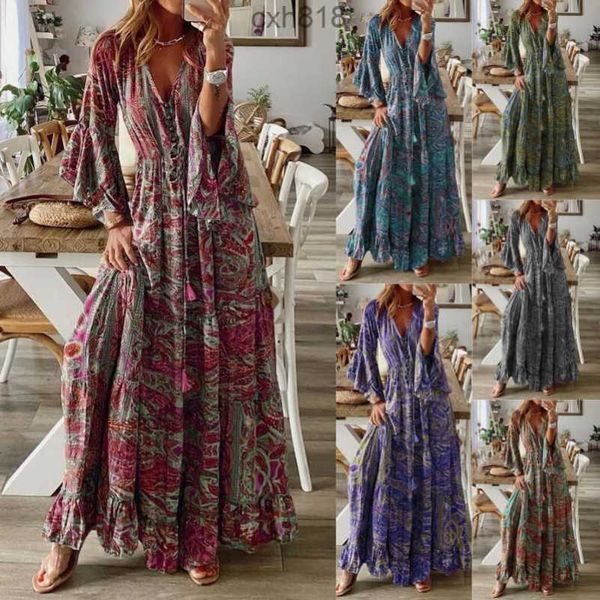 2023 bohemian flare sleeves printed v-neck high waist holiday dress fragmented flower women's long dress women clothes, Black;gray
2023 bohemian flare sleeves printed v-neck high waist holiday dress fragmented flower women's long dress women clothes, Black;gray