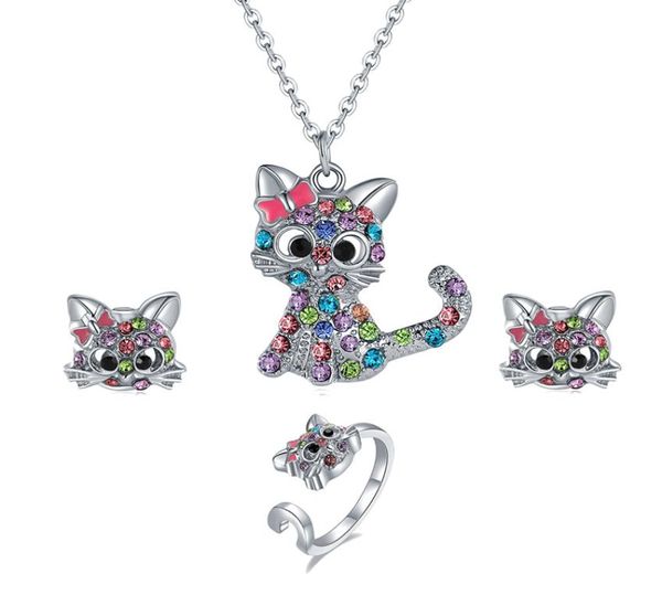 cute cartoon cat necklace earrings ring set spot color kitten childrens animal jewelry sets3523480, Silver
cute cartoon cat necklace earrings ring set spot color kitten childrens animal jewelry sets3523480, Silver