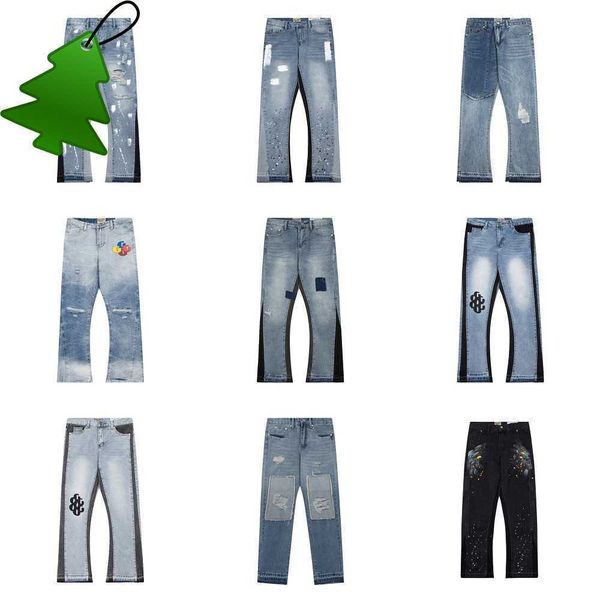 men's jeans designer clothing denim pants gallerses depts vintage splashed ink trendy vibe flared wide leg fog style men distressed rip, Blue
men's jeans designer clothing denim pants gallerses depts vintage splashed ink trendy vibe flared wide leg fog style men distressed rip, Blue