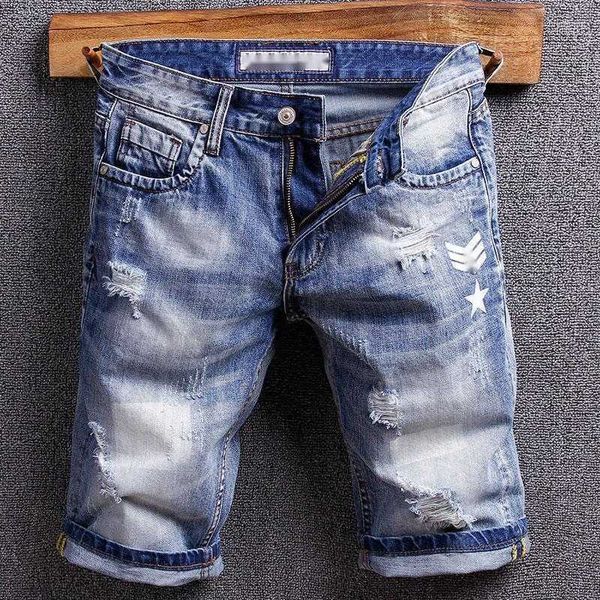 men's jeans summer italian style fashion men retro blue ripped denim shorts printed designer hip hop short homme1956657
men's jeans summer italian style fashion men retro blue ripped denim shorts printed designer hip hop short homme1956657