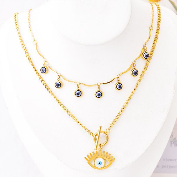 women necklace earrings set titanium steel blue circular eye double layer collarbone chain fashion jewelry gift, Silver
women necklace earrings set titanium steel blue circular eye double layer collarbone chain fashion jewelry gift, Silver