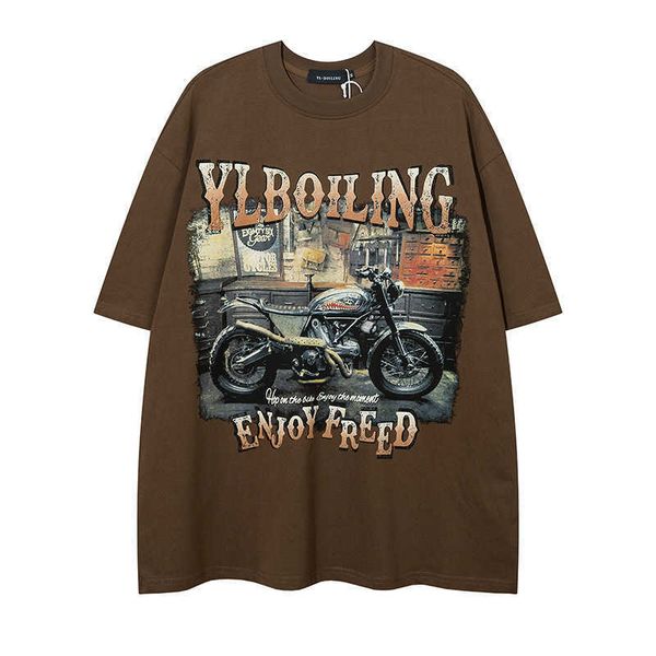 motorcycle printed short sleeved t-shirt for men's street trendy american style pure cotton ins summer sleeve bottom, White;black
motorcycle printed short sleeved t-shirt for men's street trendy american style pure cotton ins summer sleeve bottom, White;black