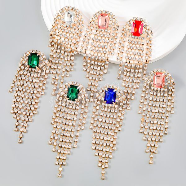 fashion metal glass rhinestone geometric tassel long dangle earrings evening party statement earrings women's charming jewelry, Silver
fashion metal glass rhinestone geometric tassel long dangle earrings evening party statement earrings women's charming jewelry, Silver