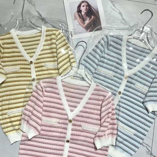 23ss womens knits womens designer clothing color-matching striped knit short-sleeved cardigan womens clothes, White
23ss womens knits womens designer clothing color-matching striped knit short-sleeved cardigan womens clothes, White