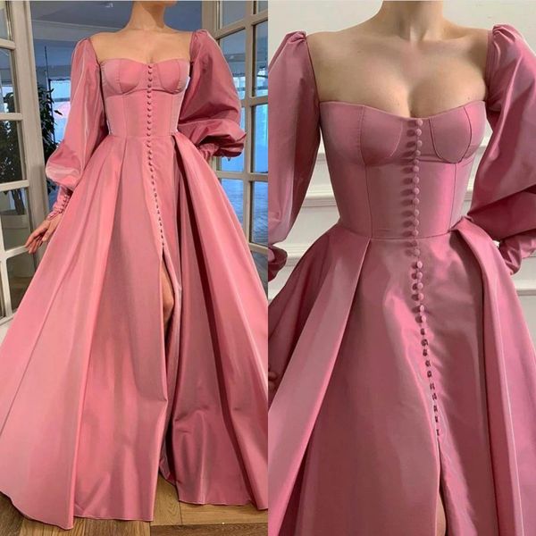 fashion pink prom dresses long sleeves front button evening gowns slit pleats ruched formal red carpet long special occasion party dress, Black
fashion pink prom dresses long sleeves front button evening gowns slit pleats ruched formal red carpet long special occasion party dress, Black