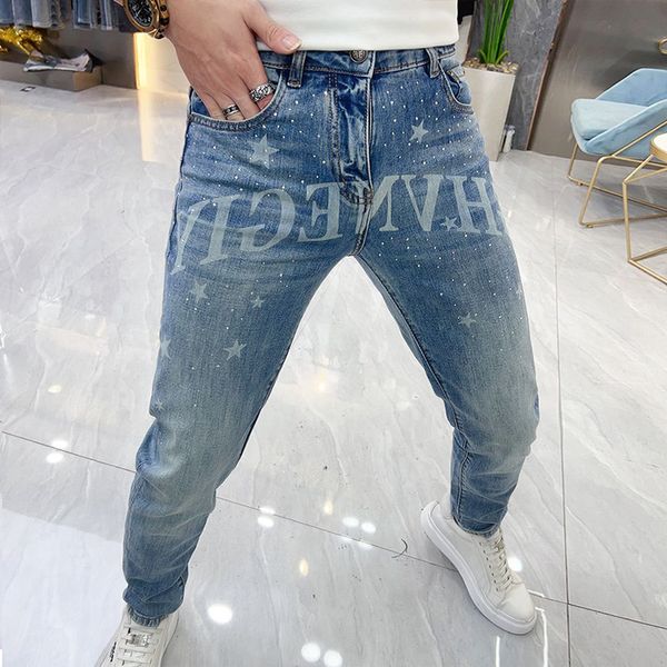men's trend jeans star printing diamond streetwear slim fit versatile male pants fashion brand small foot denim trousers man clothing, Blue
men's trend jeans star printing diamond streetwear slim fit versatile male pants fashion brand small foot denim trousers man clothing, Blue