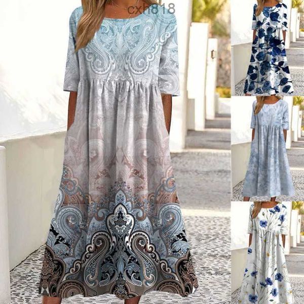 2023 summer new women's fashion loose fitting flower print round neck short sleeve pocket dress women clothes, Black;gray
2023 summer new women's fashion loose fitting flower print round neck short sleeve pocket dress women clothes, Black;gray