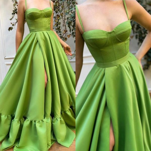 fashion grass green prom dresses straps evening gowns slit pleats ruffle bottom formal red carpet long special occasion party dress, Black
fashion grass green prom dresses straps evening gowns slit pleats ruffle bottom formal red carpet long special occasion party dress, Black