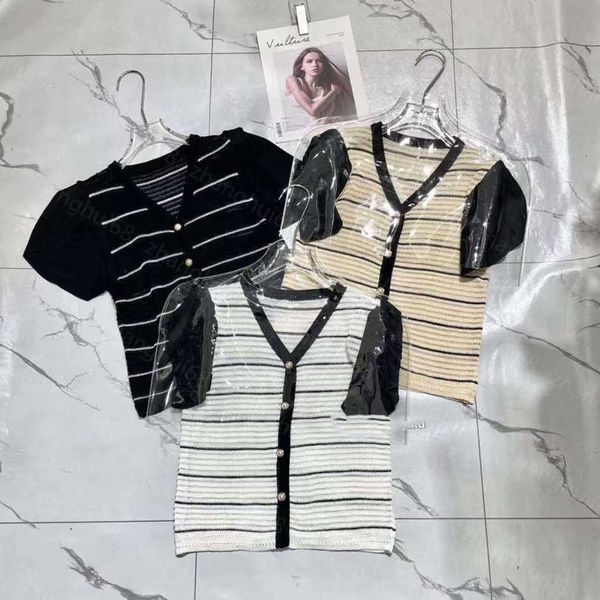 23ss womens knits womens designer clothing color matching stripe knit short-sleeved cardigan womens clothes a1, White
23ss womens knits womens designer clothing color matching stripe knit short-sleeved cardigan womens clothes a1, White