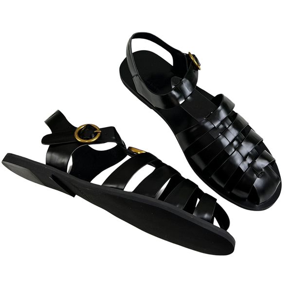 designer buckle strap sandals mens luxury fashion black white brown rubber shoes size 38-44