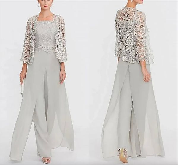 two pieces jumpsuits mother of the bride dresses with lace jacket silver gray chiffon long evening party gowns pantsuits plus size wedding g, Black;red
two pieces jumpsuits mother of the bride dresses with lace jacket silver gray chiffon long evening party gowns pantsuits plus size wedding g, Black;red