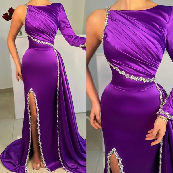 elegant purple evening dresses one shoulder beads split party prom dress sweep train formal long dress for red carpet special occasion, Black;red
elegant purple evening dresses one shoulder beads split party prom dress sweep train formal long dress for red carpet special occasion, Black;red