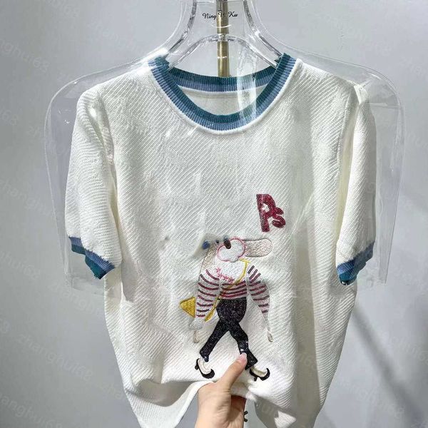 23ss womens designer clothing womens knits solid color embroidery glitter knit short-sleeved womens clothes, White
23ss womens designer clothing womens knits solid color embroidery glitter knit short-sleeved womens clothes, White