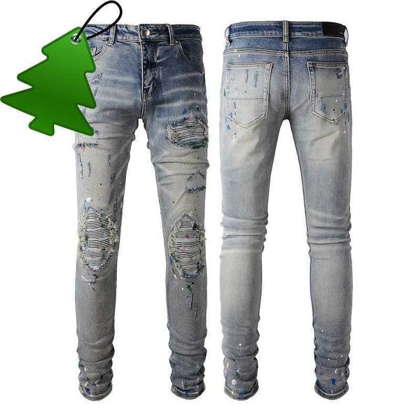 designer clothing denim pants amiiri 2023 new fashion slim fit feet elastic patch jeans men's amiiri fashion brand distressed ripped sk, Blue
designer clothing denim pants amiiri 2023 new fashion slim fit feet elastic patch jeans men's amiiri fashion brand distressed ripped sk, Blue