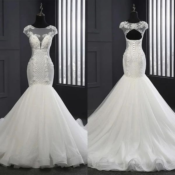 african mermaid wedding dresses for black women plus size sheer scoop neck lace applique sweep train satin bridal gowns custom vestidos de n, White
african mermaid wedding dresses for black women plus size sheer scoop neck lace applique sweep train satin bridal gowns custom vestidos de n, White