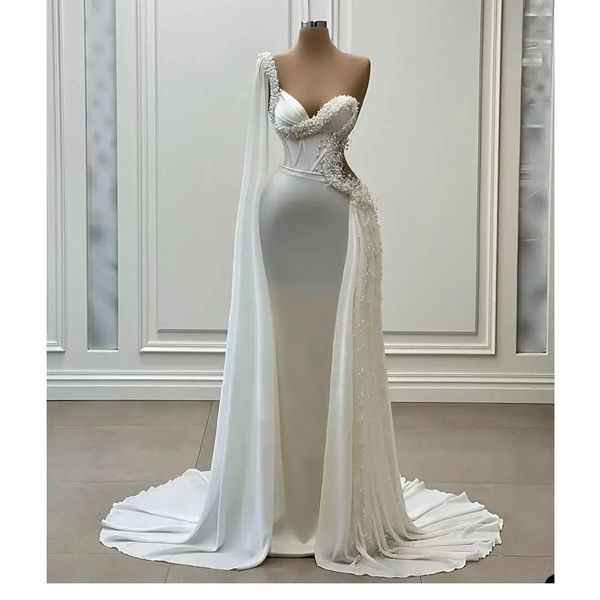 luxury plus size mermaid wedding dresses bohemian pearls one shoulder sweetheart watteau train beach bridal gown boho vestido de novia, White
luxury plus size mermaid wedding dresses bohemian pearls one shoulder sweetheart watteau train beach bridal gown boho vestido de novia, White