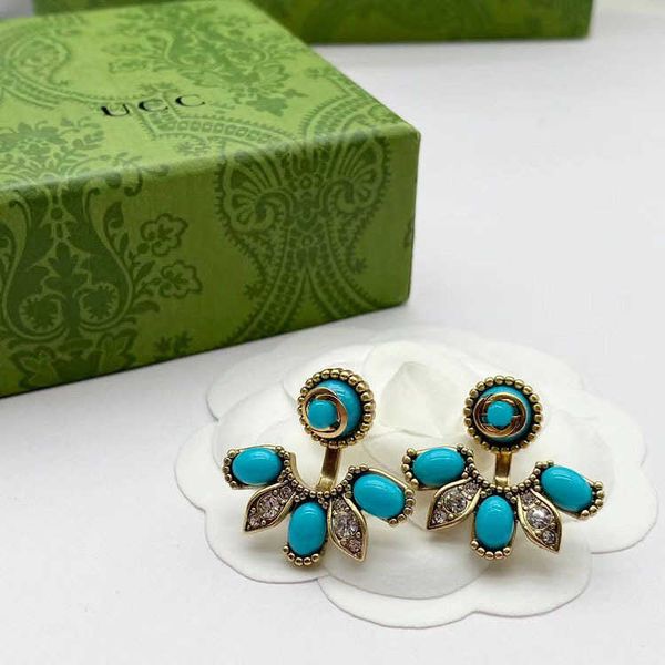 double blue turquoise rhinestone fashion versatile brass material silver needle earrings, Golden
double blue turquoise rhinestone fashion versatile brass material silver needle earrings, Golden