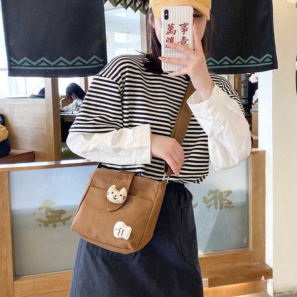 yuansu cute cartoon kitten little fish canvas shoulder bag