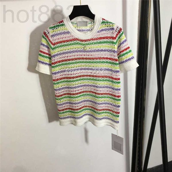 women's t-shirt designer slim tee knits with multicolour striped girls milan runway hollow out crop high end short sleeve pullover ves, White
women's t-shirt designer slim tee knits with multicolour striped girls milan runway hollow out crop high end short sleeve pullover ves, White
