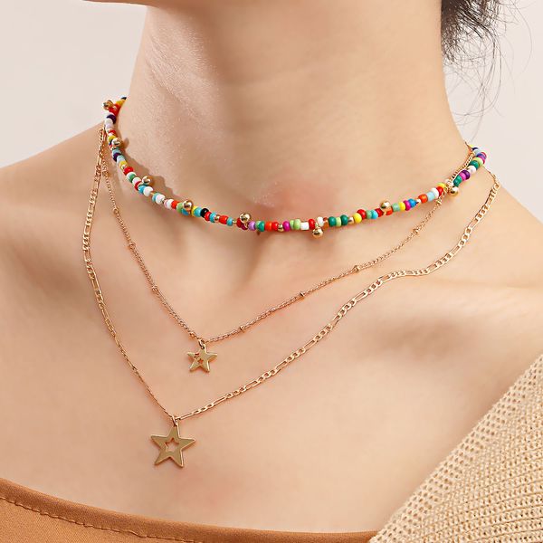 retro five-pointed star pendant tassels multi-layered wearing necklace small fresh rice beads with a variety of necklaces hand-crafted jewel, Silver
retro five-pointed star pendant tassels multi-layered wearing necklace small fresh rice beads with a variety of necklaces hand-crafted jewel, Silver