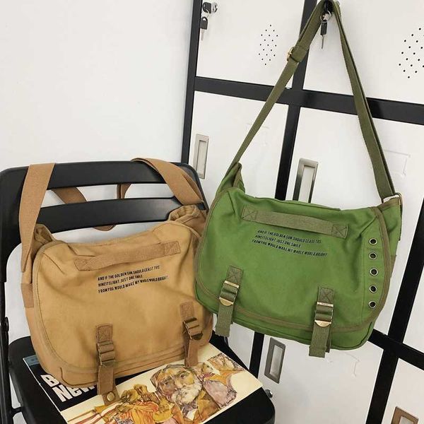 new letter canvas bag ins work style crossbody bag casual solid shoulder bag