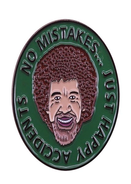 funny bob ross quotes badge no mistakes just happy accidents inspirational brooch cute cartoon painter pin art accessory7472146, Gray