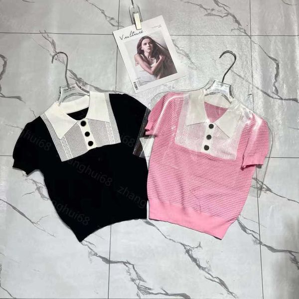 23ss womens knits womens designer clothing color matching lapels knitting short-sleeved womens clothes a1, White
23ss womens knits womens designer clothing color matching lapels knitting short-sleeved womens clothes a1, White