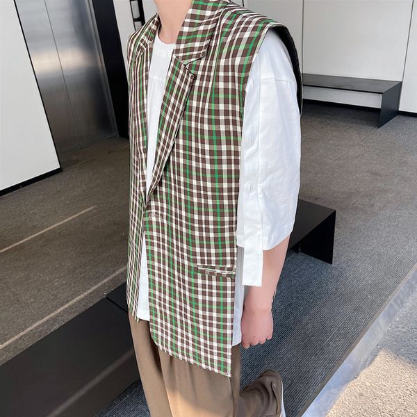 men' tank men korean streetwear fashion vintage plaid suit vest loose casual cityboy waistcoat sleeveless blazer jacket man coat 2306, White;black
men' tank men korean streetwear fashion vintage plaid suit vest loose casual cityboy waistcoat sleeveless blazer jacket man coat 2306, White;black