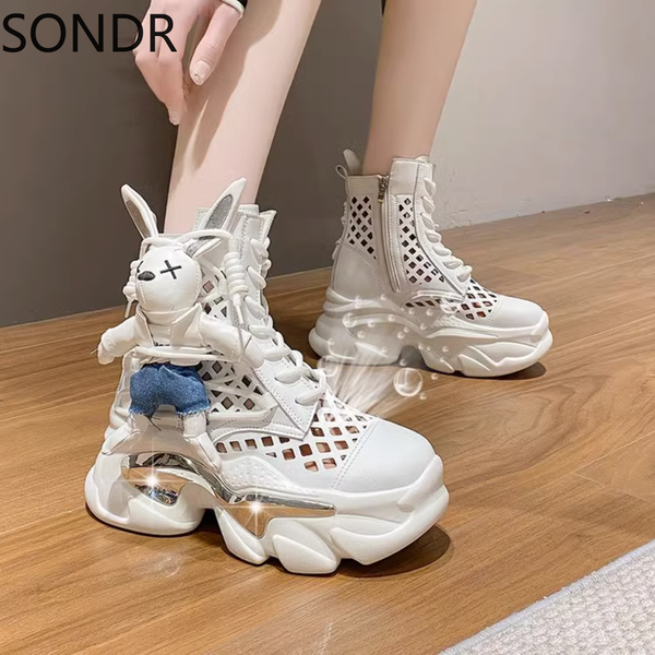 womens pu leather sneakers holes rabbit decor cute ankle high lace up platform high heel shoes summer breathable new 2023, Black
womens pu leather sneakers holes rabbit decor cute ankle high lace up platform high heel shoes summer breathable new 2023, Black