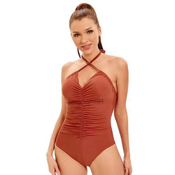 2023 new solid draped one-piece swimsuit women's open back strap 1 r2af, White;black
2023 new solid draped one-piece swimsuit women's open back strap 1 r2af, White;black