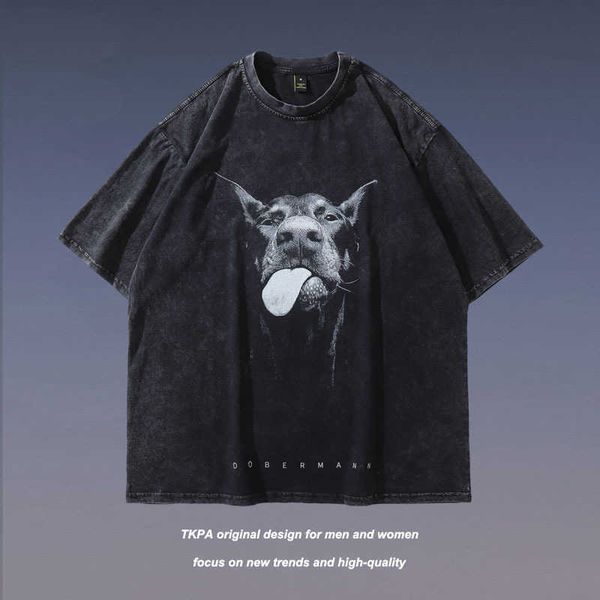 tkpa doberman print washing vintage high street fashion brand loose round neck short sleeve t-shirt men and women street, White;black
tkpa doberman print washing vintage high street fashion brand loose round neck short sleeve t-shirt men and women street, White;black