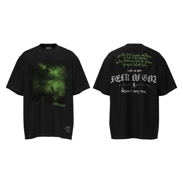 fear god vintage green storm fog style divine washed printed short sleeved t-shirt, White;black
fear god vintage green storm fog style divine washed printed short sleeved t-shirt, White;black