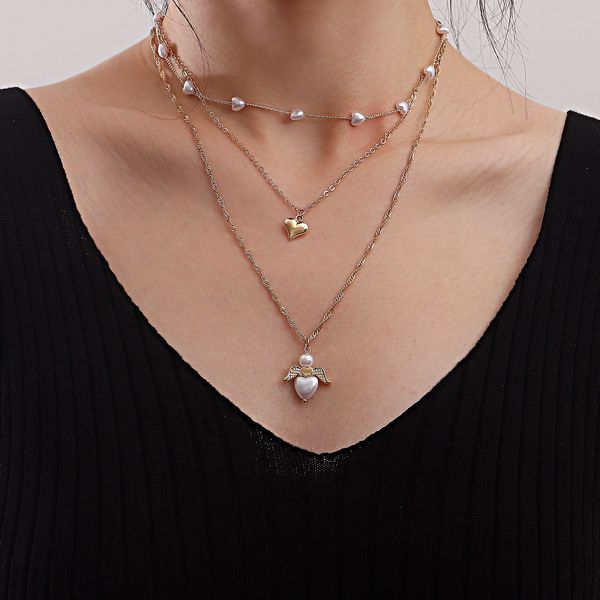 pendant necklace fashion multi-layer heart-shaped pearl angel wing necklace female niche design high-grade sense of jewelry necklaces design, Silver
pendant necklace fashion multi-layer heart-shaped pearl angel wing necklace female niche design high-grade sense of jewelry necklaces design, Silver