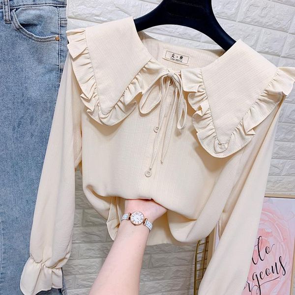 women's blouses 2023 women spring autumn ruffled long sleeve shirts female casual chiffon ladies solid color loose j142, White
women's blouses 2023 women spring autumn ruffled long sleeve shirts female casual chiffon ladies solid color loose j142, White