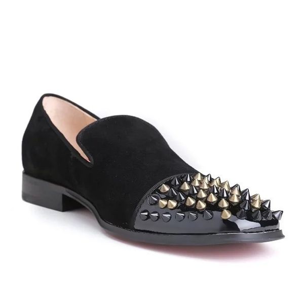 black men suede shoes handmade summer spiked loafers leather casual shoes rivet mens flats party shoes
